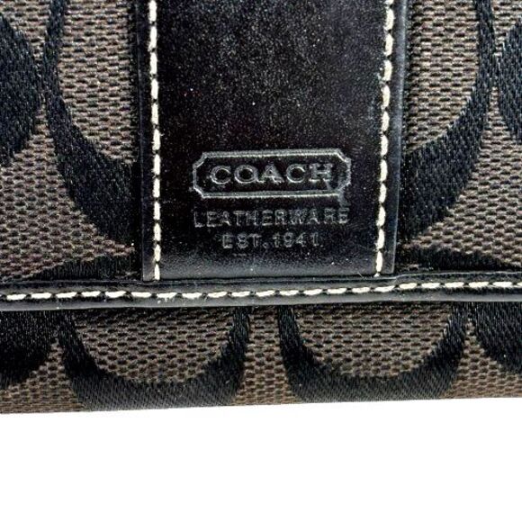 Coach Black Signature C Wallet Canvas & Leather Trim Stripe Long Credit Card - Picture 14 of 16